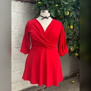 Boohoo + red 3/4 sleeve mini dress